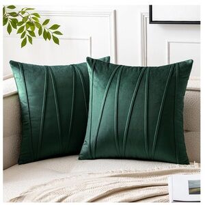Elegant Green VELVET Throw Pillow Covers Pack of 2 16x16”